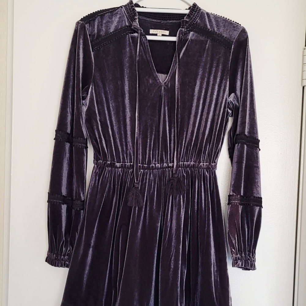 Kate And Sam Crushed Velvet Dress Womens S Gray Tiered Elegant